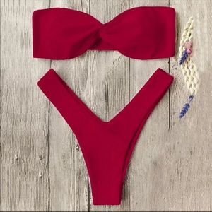 Red bandeau twist bikini